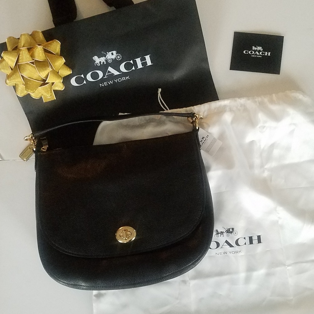 Coach Black Pebbled Leather Turnlock Hobo 24771